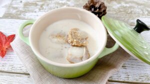 秋の薬膳スープ♪帆立と長いもの豆乳スープ４